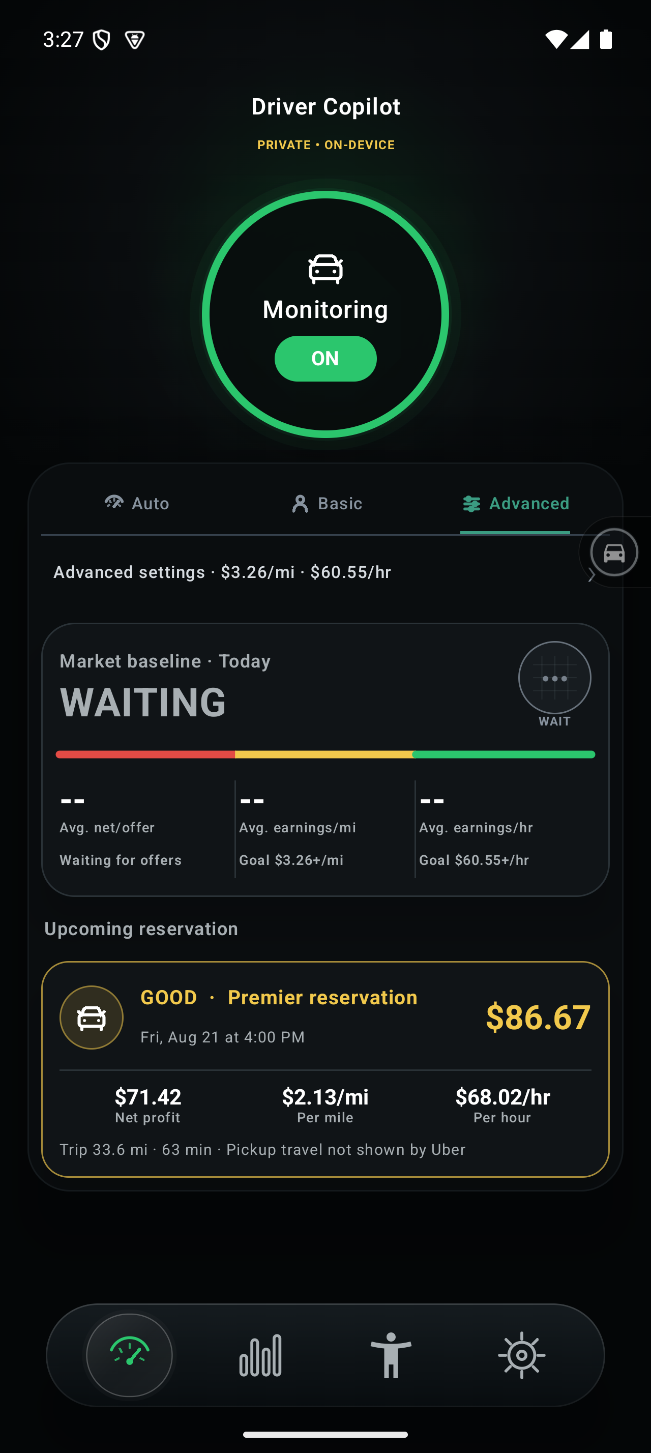 Driver Copilot home dashboard using fictional sample data