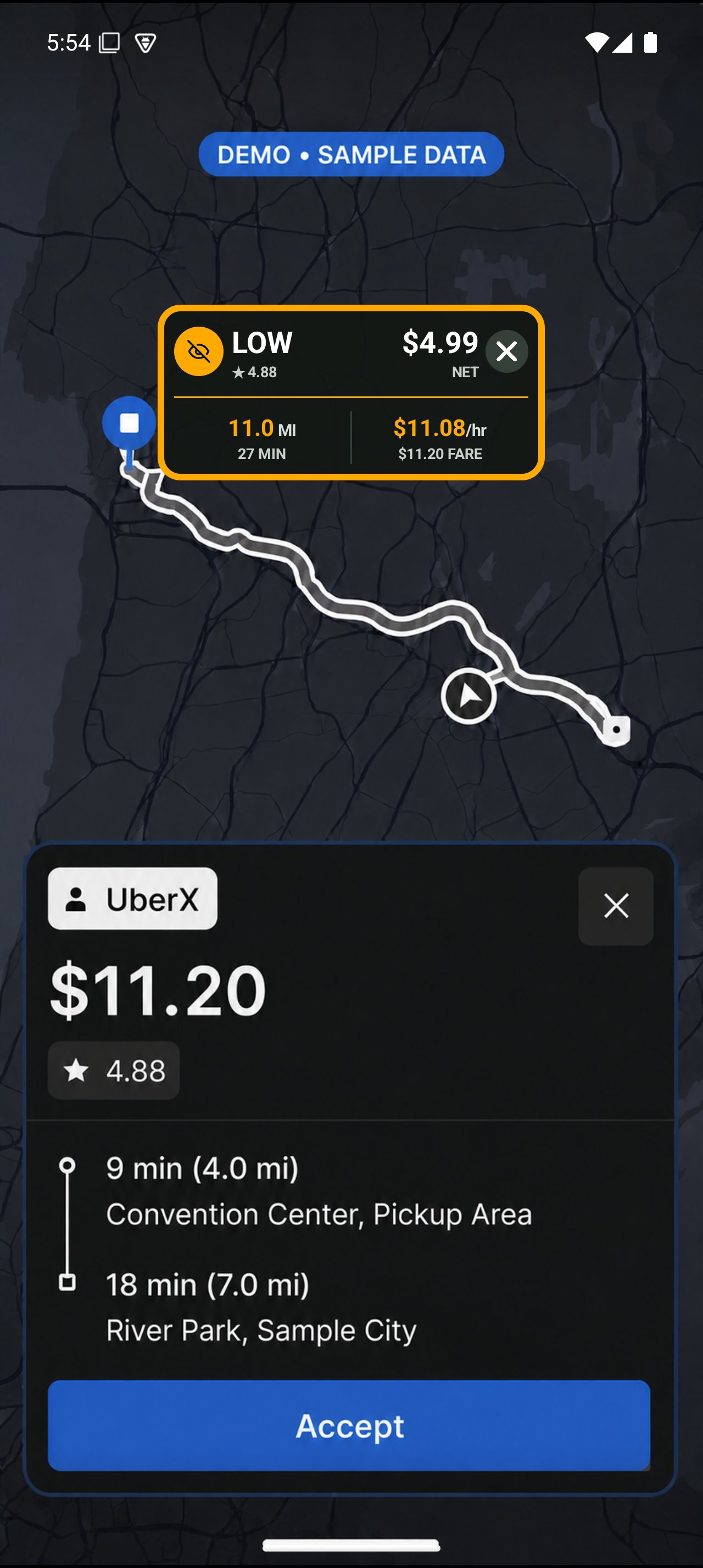 Fictional ride offer with Driver Copilot LOW guidance