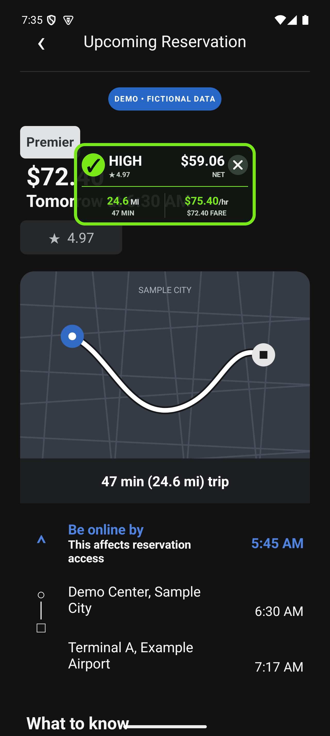 Fictional reservation evaluated by Driver Copilot